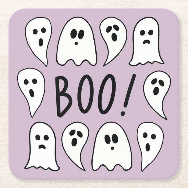 Posavasos Cuadrado De Papel Halloween Ghosts Boo (Anverso)