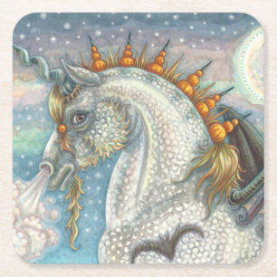 POSAVASOS CUADRADO DE PAPEL HALLOWEEN GÓTICO UNICORN CON ALAS DE MADERA, CABAL