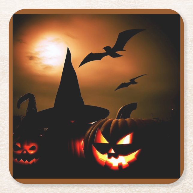 Posavasos Cuadrado De Papel Halloween - Jack-O-Lanterns 7 (Anverso)