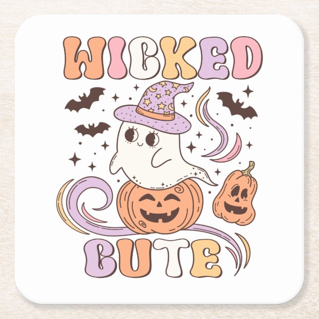 Posavasos Cuadrado De Papel Halloween malvado (Anverso)