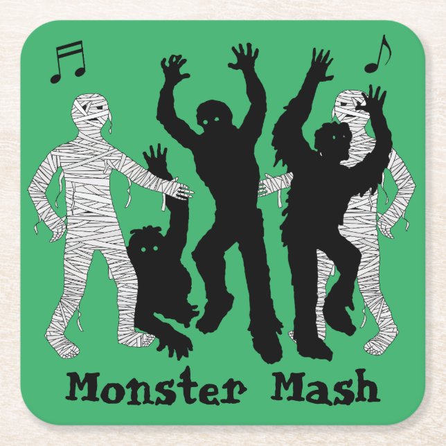 Posavasos Cuadrado De Papel Halloween Monster Mash Dance Fiesta (Anverso)