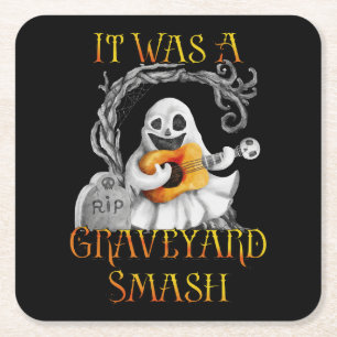 Posavasos Cuadrado De Papel Halloween Monster Mash Fantasma Graveyard