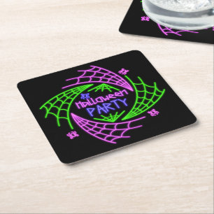Posavasos Cuadrado De Papel Halloween Neon Glow Look Spider Fiesta web