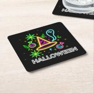 Posavasos Cuadrado De Papel Halloween Neon Look Gorra Ghost Web Fiesta