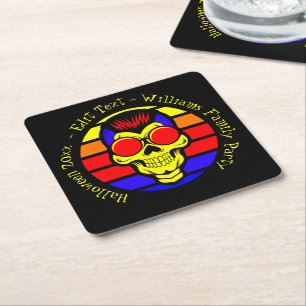 Posavasos Cuadrado De Papel Halloween Nombre Año 20xx Texto Retro Calavera de
