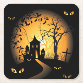 Posavasos Cuadrado De Papel Halloween - Ojos inquietantes vigilándote