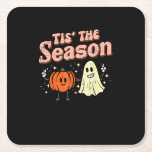 Posavasos Cuadrado De Papel Halloween Otoño Es La Temporada Disfraz Mujeres Ch