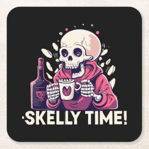 Posavasos Cuadrado De Papel halloween pero es tiempo de skelly