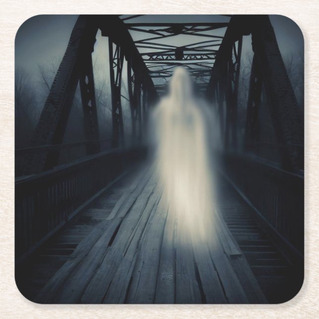 Posavasos Cuadrado De Papel Halloween - Puente embrujado 3 (Anverso)