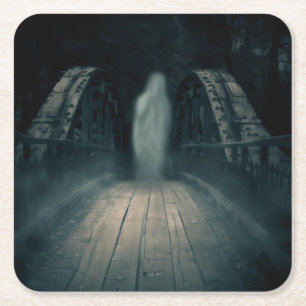 Posavasos Cuadrado De Papel Halloween - Puente embrujado 4