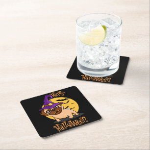 Posavasos Cuadrado De Papel Halloween Puggy Coasters