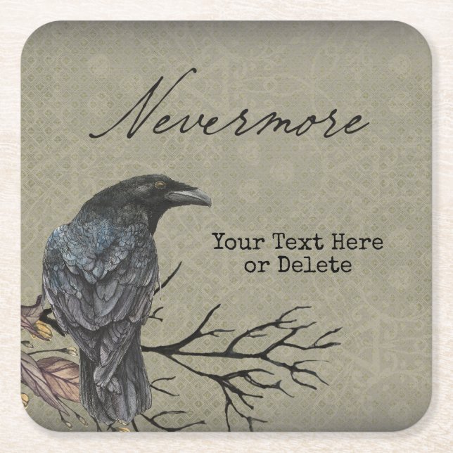 Posavasos Cuadrado De Papel Halloween Raven Nevermore Paper Coaster (Anverso)