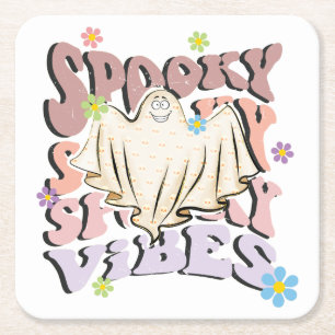 Posavasos Cuadrado De Papel Halloween retrospectivo de vibraciones espeluznant
