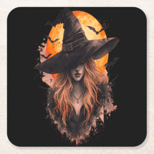 Posavasos Cuadrado De Papel Halloween Scary Witch