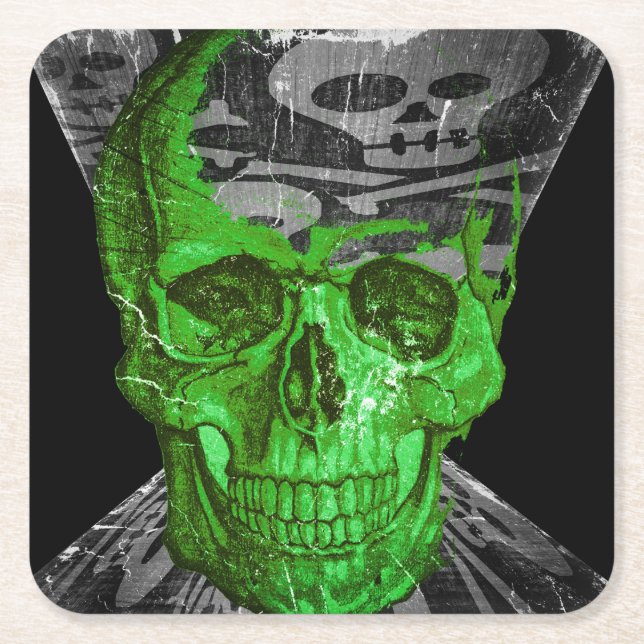 Posavasos Cuadrado De Papel Halloween Skull (Anverso)