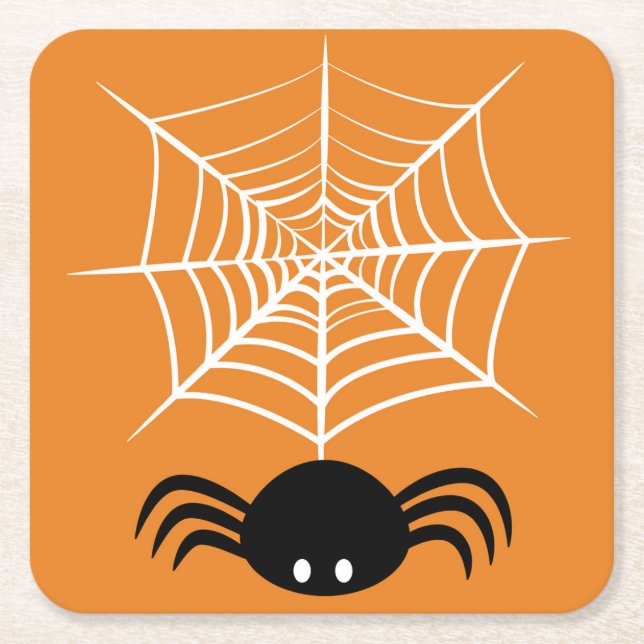 Posavasos Cuadrado De Papel Halloween Spider Web (Anverso)