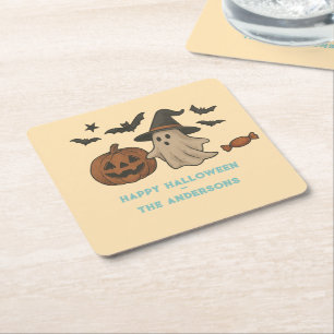 Posavasos Cuadrado De Papel Halloween Spooky Cute - Fantasmas, Bats & Candy