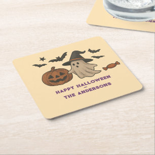 Posavasos Cuadrado De Papel Halloween Spooky Cute - Fantasmas, Bats & Candy