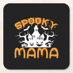 Posavasos Cuadrado De Papel Halloween Spooky Mama Birthday