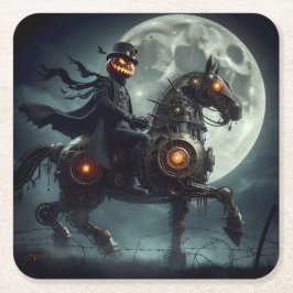 Posavasos Cuadrado De Papel Halloween Steampunk Jinete sin Cabeza