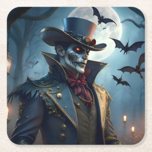 Posavasos Cuadrado De Papel Halloween Steampunk Sureño Gótico Zombie