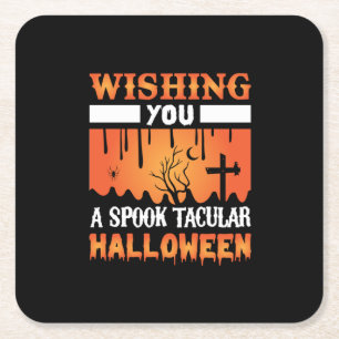 Posavasos Cuadrado De Papel Halloween Te Desea Un Halloween Espantador