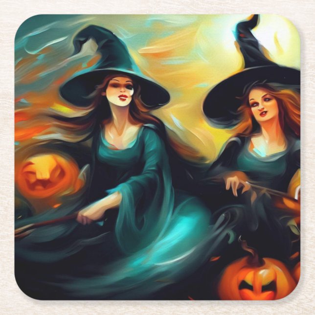 Posavasos Cuadrado De Papel Halloween - Testigos 1 (Anverso)