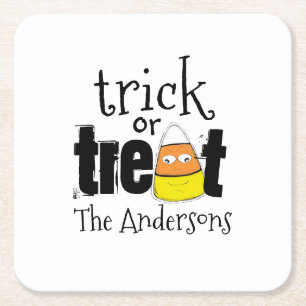Posavasos Cuadrado De Papel Halloween Trite Trick o Trete Funny Candy Corn