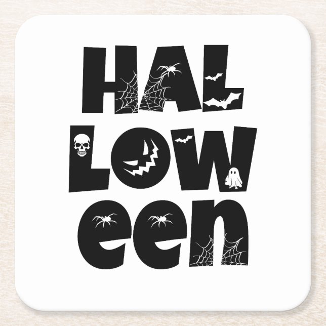 Posavasos Cuadrado De Papel Halloween Typography (Anverso)