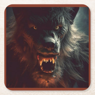 Posavasos Cuadrado De Papel Halloween - Werewolf 3