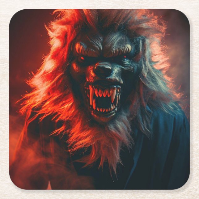Posavasos Cuadrado De Papel Halloween - Werewolf 4 (Anverso)