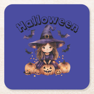 Posavasos Cuadrado De Papel Halloween Witch Paper Coaster Set