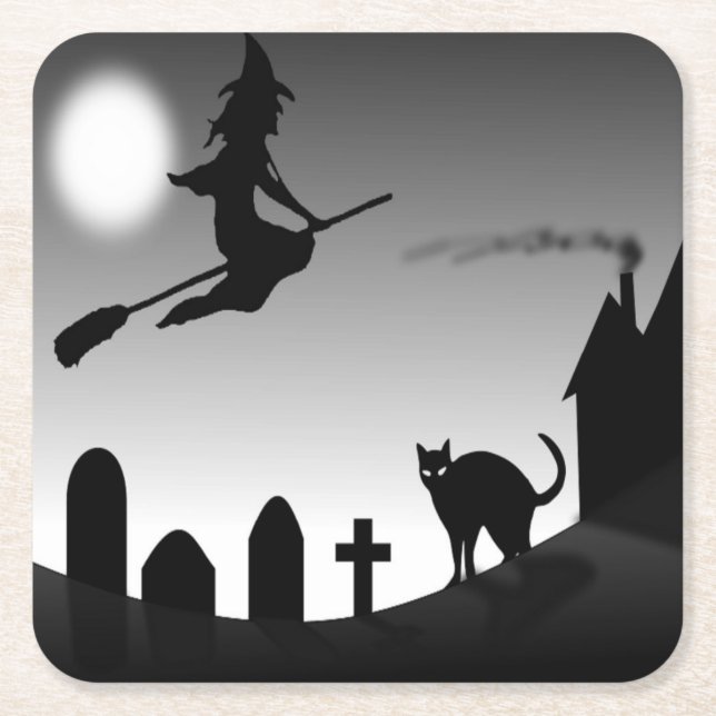 POSAVASOS CUADRADO DE PAPEL HALLOWEEN WITCH SILHOUETTE (Anverso)