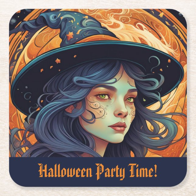 Posavasos Cuadrado De Papel Halloween Witch Theme Party (Anverso)