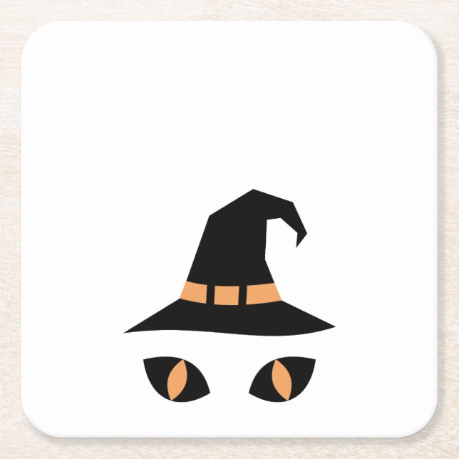 Posavasos Cuadrado De Papel Halloween witchy cat (Anverso)