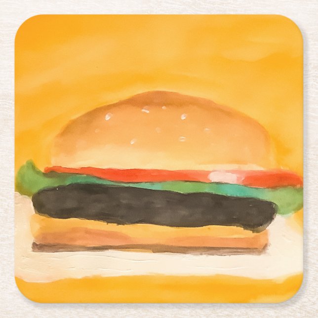Posavasos Cuadrado De Papel Hamburguesa (Anverso)