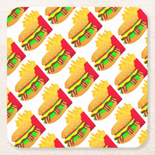 Posavasos Cuadrado De Papel Hamburguesa y frisos