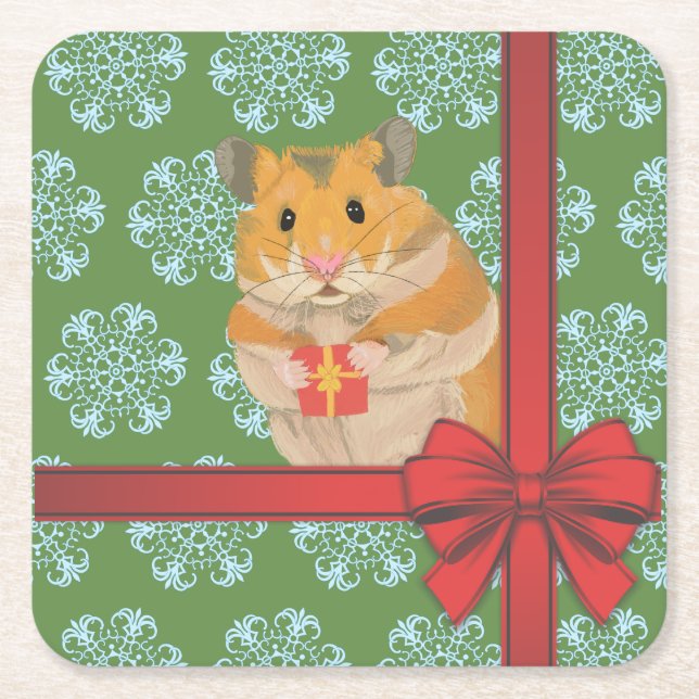 Posavasos Cuadrado De Papel Hammy Navidades Navidades Hamster (Anverso)