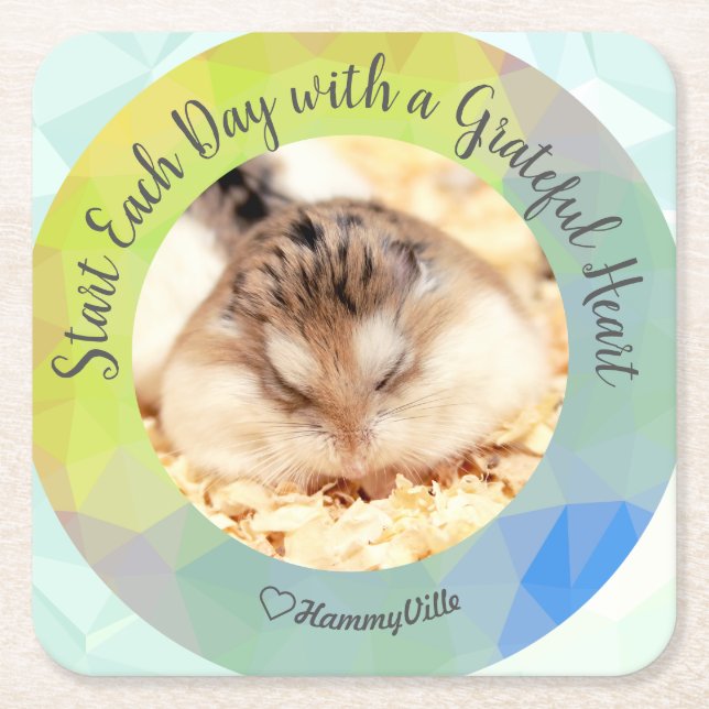 Posavasos Cuadrado De Papel HammyVille - Apreciado comienzo de martillo suave  (Anverso)