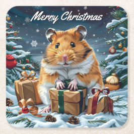 Posavasos Cuadrado De Papel Hamster con Navidades de regalos