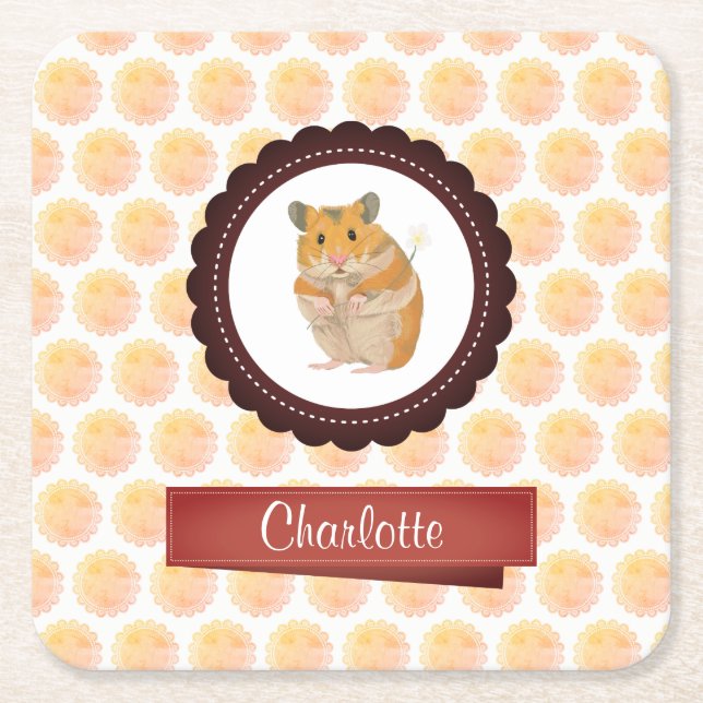 Posavasos Cuadrado De Papel Hamster de Chicas rojos y rosados (Anverso)