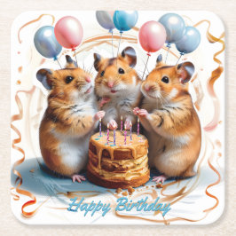Posavasos Cuadrado De Papel Hamsters Birthday Party