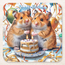 Posavasos Cuadrado De Papel Hamsters Birthday Party