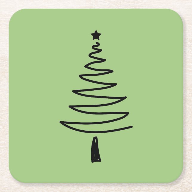 Posavasos Cuadrado De Papel Hand Drawn christmas tree (Anverso)
