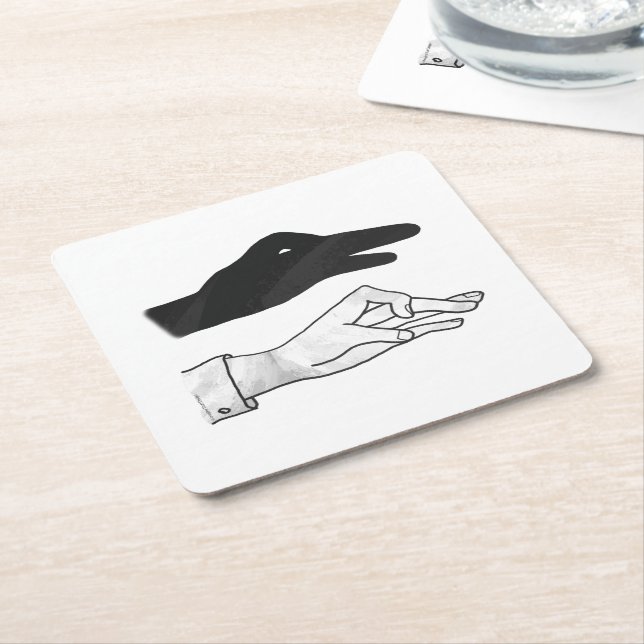 Posavasos Cuadrado De Papel Hand Silhouette Duck (En perspectiva)