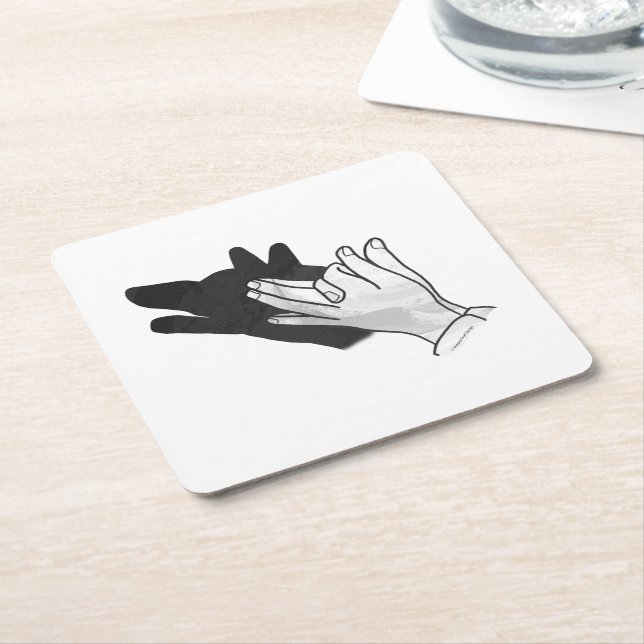 Posavasos Cuadrado De Papel Hand Silhouette Wolf (En perspectiva)