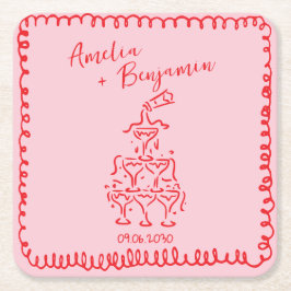 Posavasos Cuadrado De Papel Handwritten  retro Champagne Tower Wedding 