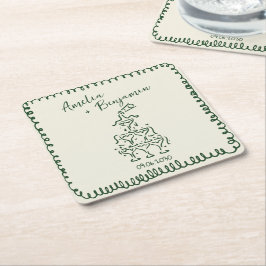 Posavasos Cuadrado De Papel Handwritten retro Champagne Tower Wedding