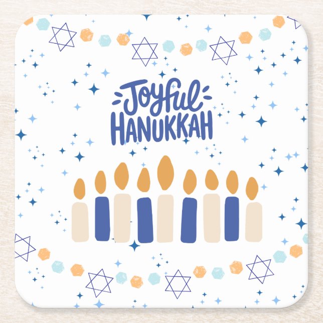 Posavasos Cuadrado De Papel Hanukkah alegre (Anverso)