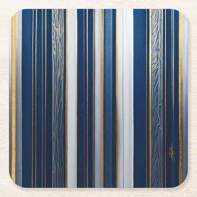 Posavasos Cuadrado De Papel Hanukkah Blues Stripes Blue White Gold (Anverso)